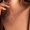Tiny Double Heart Necklace 14k Gold Pave Minimalist