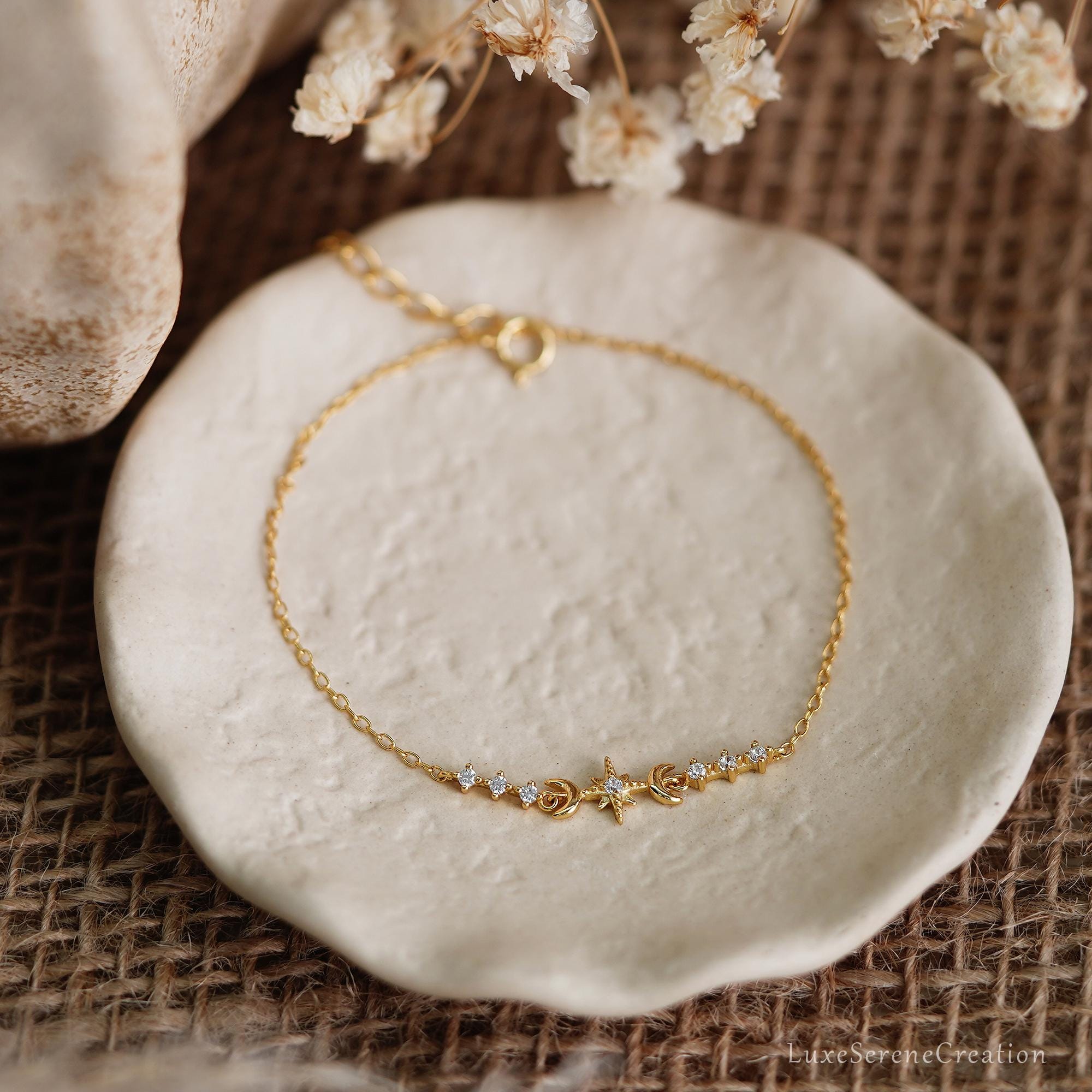 Minimalis Octagonal Star Moon Diamonds Bracelet 925 Sterling Minimalis Octagonal Star Moon Diamonds Bracelet 925 Sterling